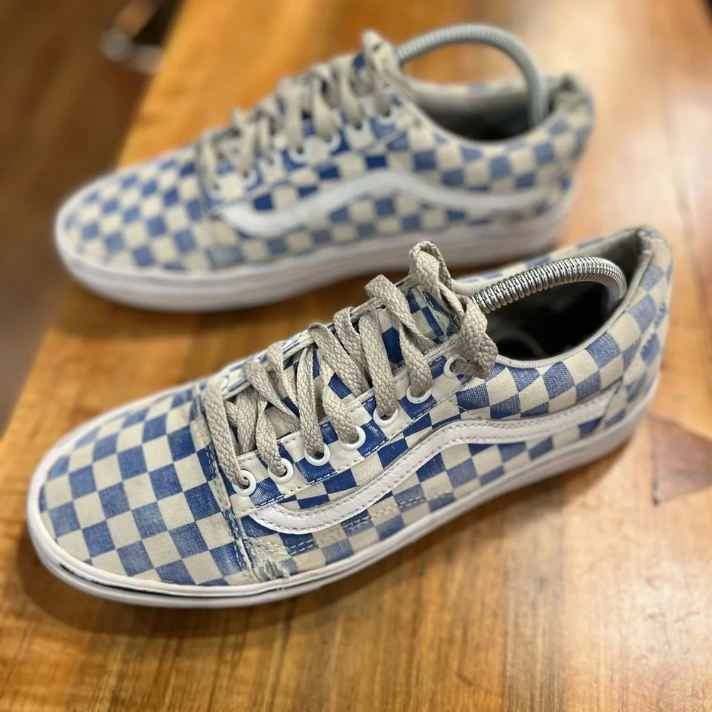 Vans Blue and White Checkered Sneakers size 8.5 in used condition